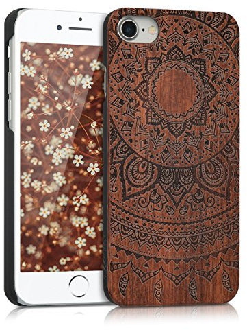 kwmobile Schutzhülle kompatibel mit Apple iPhone SE (2022) / iPhone SE (2020) / iPhone 8 / iPhone 7 - Hülle Handy aus Holz - Cover Case Handyhülle Indische Sonne Dunkelbraun