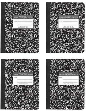 ROARING SPRING Graph Liniertes Hardcover Kompositionsbuch, 4 Stück, 24,8 x 19,1 cm, 80 Blatt, schwarzer Marmoreinband