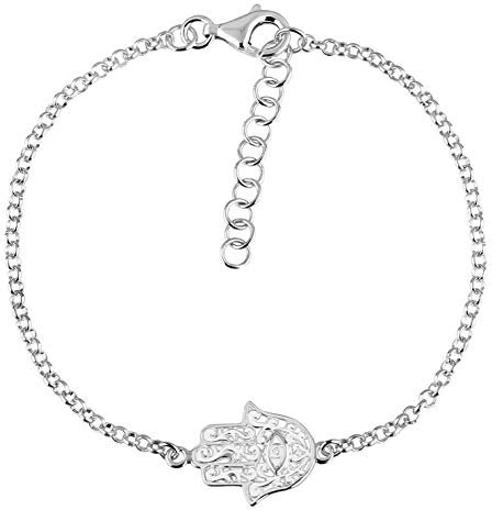 Nenalina Damen Armband 925 Sterling Silber, Hand der Fatima Schutz Armbänder für Frauen, Armkettchen Länge 18 cm + 3 cm Verlängerung, 331093-000