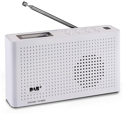 RED OPTICUM Ton 3 FM/ DAB/ DAB+ Radio weiß - Tragbares UKW Radio mit Lautsprecher & Kopfhöreranschluss LCD Display Timerfunktion 20 Senderspeicherplätze - Baustellenradio - Digitalradio mit Akku