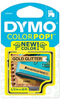 DYMO COLORPOP! Label Maker Klebeband, 1,3 cm x 3 m, Schwarz auf goldfarbenem Glitzer 1/2 W x 10' L Black on Gold Glitter