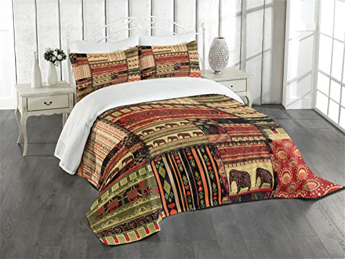 ABAKUHAUS afrikanisch Tagesdecke Set, Patchwork Stil Asiatische, Set mit Kissenbezügen Romantischer Stil, für Doppelbetten 264 x 220 cm, Rot-grün-schwarz