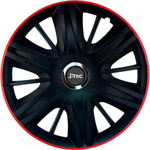 Satz J-Tec Radzierblenden Maximus GTR 13-Zoll Schwarz/Rot + Chrom Ringe