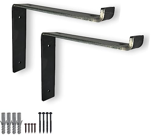Heavy Duty Shelf Brackets Rustic Scaffold Board Shelving Industrial Iron/Steel Metal (Pair) by BMF Direct® (255mm 10 - Down)