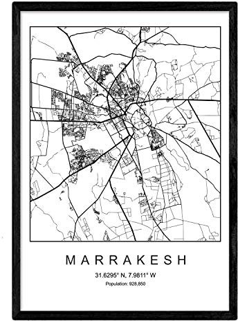 Nacnic Marrakesch Film Stadtplan nordischen Stil schwarz und weiß. A3 Größe Plakat Das bedruckte Papier Keine 250 gr. Gemälde, Drucke und Poster für Wohnzimmer und Schlafzimmer