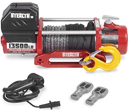 Stealth V2 13500lb 12v Kabellose Budget-Bergeseilwinde - Hochleistungsmotor, Vollstahl-Getriebe, Schwerlast-Dichtring-Solenoid, 2 Drahtlose Fernbedienungen, Benutzerfreundlich - Synthetikseil