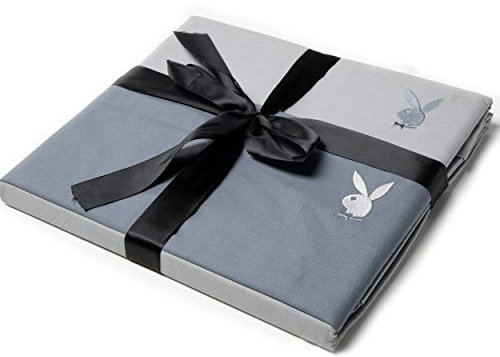 PLAYBOY Wende-Bettwäsche bestickt, 2-farbig, Baumwollbettwäsche mit Bestickung, Decke 185x200 mit 2 Kissen 80x80cm, grau/hellgrau, Bettwäsche, 100% Baumwolle mit Bunny Logo, zeitloses Design