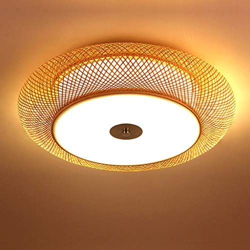 AHQX Retro Deckenleuchte Nostalgische Bambus Deckenlampe Log Farbe Handgewebte Deckenbeleuchtung Restaurant Schlafzimmerlampe Wohnzimmer Cafe Bar Küche Pendelleuchte Korridor Runde Hängeleuchte,60cm