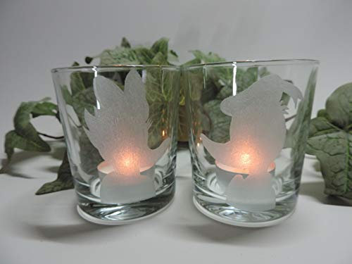 Lichtidee Set Teelicht Glas Windlicht Tischlicht graviert mit Donald und Daisy Duck Handmade Unikat Ostern Muttertaggeschenk, Höhe 8cm,
