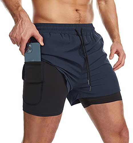 Danfiki Short de Sport 2 en 1 Respirant pour Homme avec Poches Sport Séchage Rapide Leggings de Sport avec Poche Base Layer Stretch