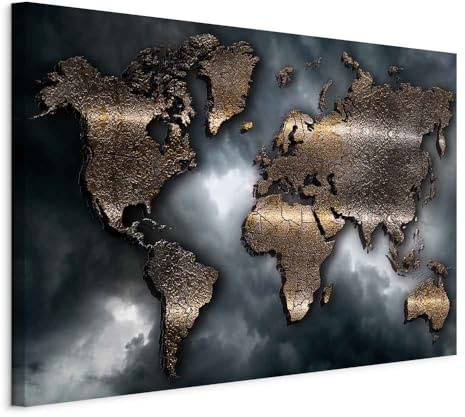 B&D XXL - Leinwandbild Kontinente Himmel Grau, 60x40 cm, 1-teilig, modern | Hochwertige Leinwand, sofort aufhängbar, ideal fürs Wohn- oder Schlafzimmer, wasserfest und lichtecht, langlebig, stilvoll