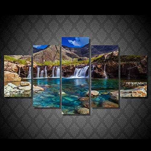 Artwork The Picture Canvas Print Wall Art Painting Home Decor 5 Piece Mountain Waterfall Stone River Stream Canvas Prints Image Hd Poster Ready To Hang Wooden Framed