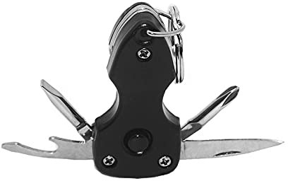 Multifonction Porte-clés Outil Survie EDC Gear, Ouvre-Couteau Pliant LED Lampe de Poche Tournevis pour Camping en Plein air,Noir