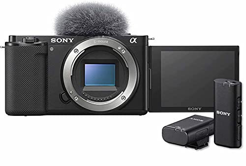 Sony Alpha ZV-E10 | APS-C spiegellose Wechselobjektiv-Vlog-Kamera (schwenkbarer Bildschirm für Vlogging, 4K-Video, Echtzeit-Augen-Autofokus) Schwarz + Mikrofon