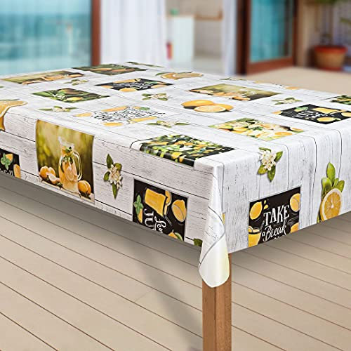 laro Wachstuch-Tischdecke Abwaschbar Garten-Tischdecke Wachstischdecke PVC Plastik-Tischdecken Eckig Meterware Wasserabweisend Abwischbar |43|, Muster:Zitrone Zitronenbaum gelb, Größe:118x180 cm