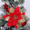 SWECOMZE 12 Stück Glitter Weihnachtsbaumschmuck Weihnachten Blumen Ornament Weihnachten Dekor, Christbaumanhänger 14cm (Rot+Gold)