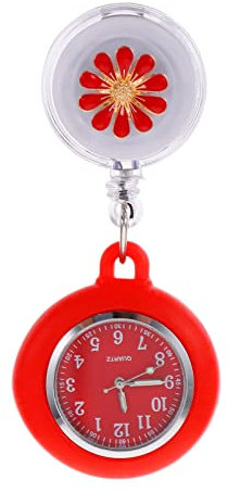 iplusmile Taschenuhr Einziehbar Armbanduhr Analogue Quarzuhr Ansteckuhr Brosche Krankenschwesternuhr Pflege FOB- Uhr für Doktor Pfleger Abschluss Rot