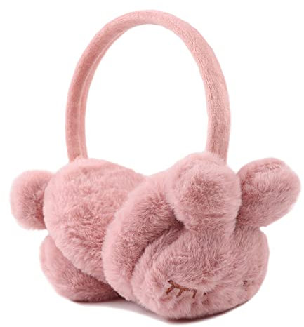XIAOHAWANG Hiver Cache Oreille Pour Fille Garçon Chaud Peluché Cache-Oreille Pliable Enfant(Lapin,Vieux Rose)