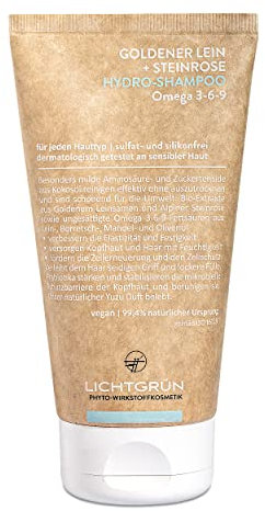 HYDRO SHAMPOO Omega 3-6-9 LICHTGRÜN® 150 ml | 99,4% Natürlich, Vegan, Sulfat-, Silikon- & Mikroplastikfrei | Milde Haar- & Kopfhautpflege mit Bio-Lein, Bio-Steinrose, Präbiotika
