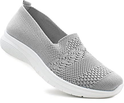 Dr Keller Womens Slip On Breathable Mesh Ladies Lightweight Casual Flat Walking Active Sneaker Pumps Fashion Trainers (Grey, UK_Footwear_Size_System, Adult, Women, Numeric, Medium, Numeric_5), 5 UK