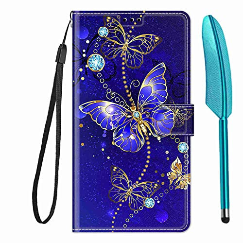 Knoowcase for iPhone 14 Case Shockproof Wallet Phone Case Flip PU Leather Silicone Bumper Case Slim Fit Protective Cover with Card Holder Magnet Kickstand iPhone 14 Case & 1 Touch Pen, Gold Butterfly