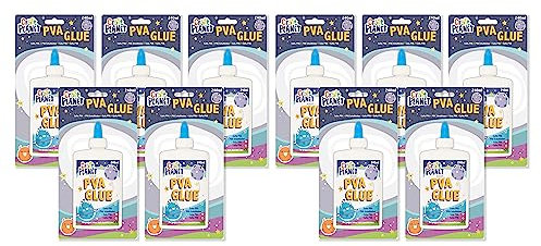 Craft Planet - 240 ml X Pack Of 10 - White Strong, Tacky PVA All Purpose Glue For Kids Art, Toddler Craft & Craft Box Refill, School Supplies, Woodwork, Home, DIY, For Paper, Wood, Craft Materials