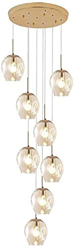 Lampes suspendues Boule de verre 12 lumières lustre goutte de pluie, 220 cm hauteur réglable suspension E26 montage encastré globe en verre soufflé à la main plafonnier décor nordique escalier lampe s