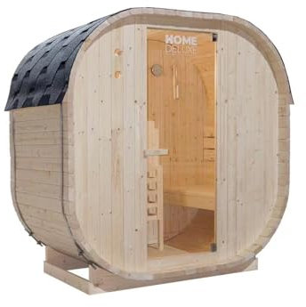 Home Deluxe - Sauna d'extérieur Cube M - Dimensions : Environ 194 cm x 195 cm x 120 cm, Bois : épicéa - avec poêle et Accessoires pour Sauna I Sauna de Jardin, Sauna d'extérieur, tonneau pour Sauna