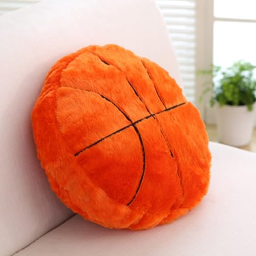 OUKEYI Basketball-Plüschkissen, flauschig, langlebig, gefüllt, Fußball, Sport, 35 cm, Ballkissen, weich, rund, Plüschkissen, Spielzeug, Sofa, Raumdekoration, Geschenk (orangefarbener Basketball)