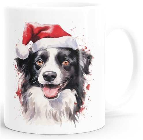 SpecialMe® Tasse Hunde-Motiv Weihnachten Weihnachtsmütze lustig Hunderassen Geschenk Hundebesitzer Aquarell Weiss standard