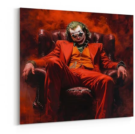 Jocker mit bösem Blick Comic Figur Wandbild Deko XXL | Bild Leinwand XXL | Joker Bilder Wand, 80x80 cm