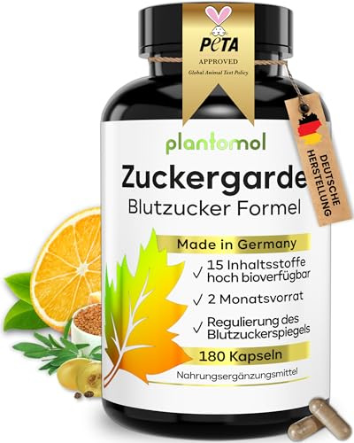 ZUCKERGARDE - 15-fach Blutzucker-Komplex Kapseln - plantomol® | Blutzucker-Formel mit Kurkuma Zimt Ingwer Olivenblatt OPC Bittermelone schwarzer Kreuzkümmel Chrom Piperin - 2-Monatsvorrat