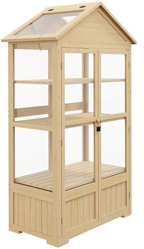 Outsunny Marco frío de Madera Invernadero con Cerradura Invernadero con 4 Niveles, claraboya, Caja de Marco frío con Puerta Doble, para jardín, balcón, Naturaleza, 100 x 56,5 x 178 cm