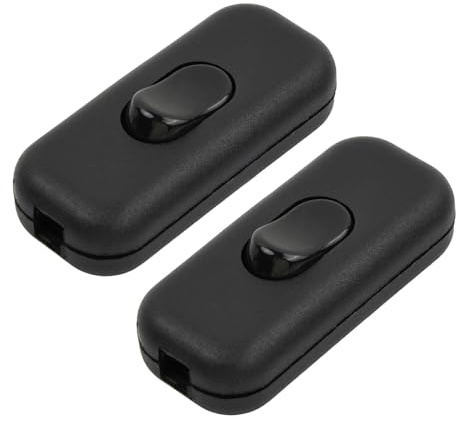 Juego de 2 interruptores Torpedo, Interruptor Bipolar 6A 250V, Interruptor pasante aereo unipolar lampara, Lámpara en Línea Interruptor en línea de 2 o 3 líneas, para pequeño dispositivo - Negro