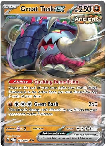 Great Tusk ex 053/091 Double Rare Pokemon Card (SV 4.5 Paldean Fates) + 1x TitanCards® Toploader