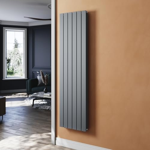 SUNXURY Radiatore piatto, colore antracite, 1800 x 465 mm, radiatore per bagno, design verticale, a doppio strato, con attacco centrale