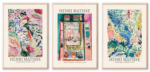 JINZUNRUI Moderne Poster 3er Set, 50x70cm Abstrakt Stilvolle Matisse Poster Aesthetic, Vintage Leinwandbild Wohnzimmer Schlafzimmer Wandbilder Deko, Ohne Rahmen