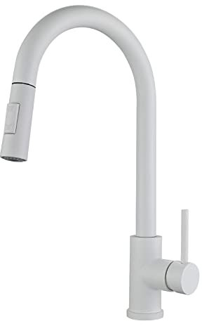 Rubinetto Lavello Cucina Bianco Miscelatore Cucina Monocomando con Doccetta Estraibile Girevole Inox Monoforo Multifunzione Miscelatore Cucina Monocomando