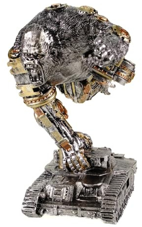 Kremers Schatzkiste Deko Figur Steampunk Gorilla auf Panzer 18 cm AFFE Skulptur aus Polyresin Bunt Affenfigur Dekorative Vintage Dekoration Tank