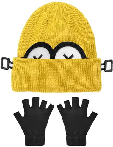 shengo Gelbe Mütze und Handschuhe Beanie Hut, Fancy Dress Kostüm Zubehör für Karneval, Weihnachten, Halloween Theme Party