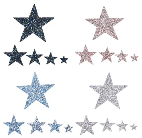 SUPERFINDINGS 20Pcs 4Colors Rhinestone Star Patches Iron on Glitter Patches Shiny Clothing Repair Decoration Patches Star Shape Appliques Patch for DIY Clothing Jeans Repair