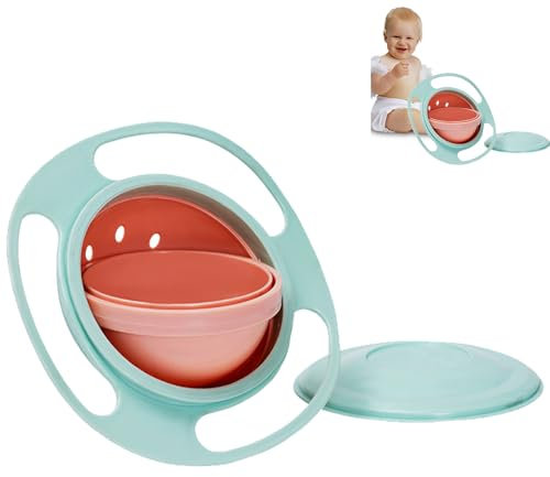 KOAHDE Bol Enfant Anti Renversement,Bol Gyroscopique Universel,360 ° Rotatif Anti-Eclaboussures,avec Couvercle pour Bébé,Rotatif 360° Non Renversable,Bébé Magiquesl,Vert Pâle, 1 Pièce