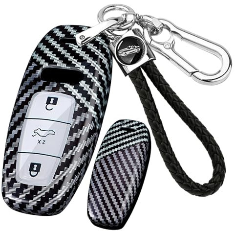 ontto PC Kohlefaser Autoschlüssel Hülle Schlüsselhülle Schlüsselgehäuse Passt für Audi Q8 RSQ8 A6 C8 S6 RS6 A7 RS7 A3 A8 D5 RS E-tron Q4 Q7 2019-2023 Schlüsselanhänger 3 Tasten-B Schwarz Weiß