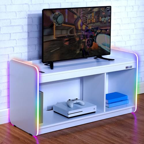 X-Rocker Electra LED TV Unit 2 Shelf Modern Matte MDF Living Room Cabinet Media Stand Furniture App Controlled RGB Light 107cm 42 TV - WHITE