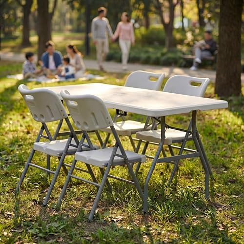 Home Vida 6ft Folding Table with 4 Folding Chairs - Portable and Versatile for Indoor and Outdoor Use