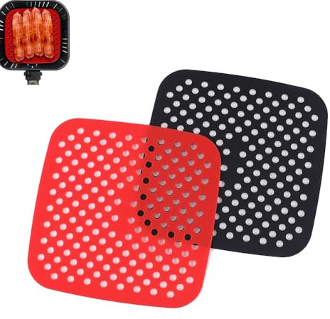 2 UnitéS Tapis de Sol en Silicone Premium Friteuse pour D'Air CarréE Sans Huile 21,5 X 21,5 cm, Grille Air Fryer, Accessoires de Rechange pour Friteuse, Réutilisables, Anti-AdhéSifs, Sans BPA