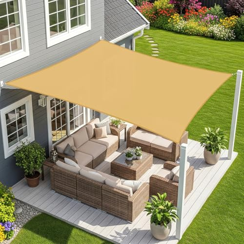 Sunnylaxx 3.5x5m Sabbia Tenda a Vela Rettangolare, Impermeabile Vele Parasole Protezione UV per Esterno, Giardino e Terrazza, Piscina