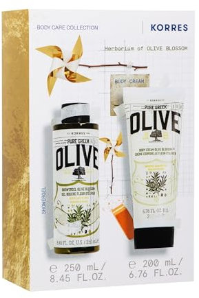 KORRES OLIVE & OLIVE BLOSSOM Körperpflege Set, Geschenkset zum Vorteilspreis für Damen & Herren, mit extra nativem Olivenöl, Duschgel 250 ml + Bodymilk 200 ml, vegan