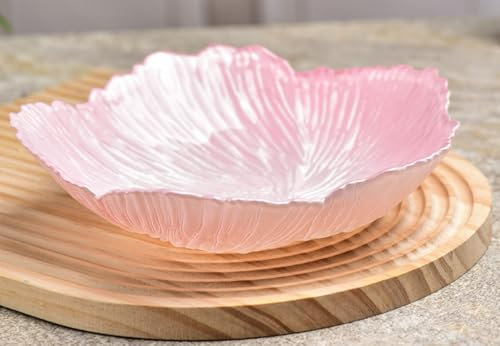 YJDZ Nordic Modern Crystal Glass Fruit Bowl, Pearlescent Flower Shape, Large Decorative Snack Plate for Household Use(Pink,31x7.4cm)