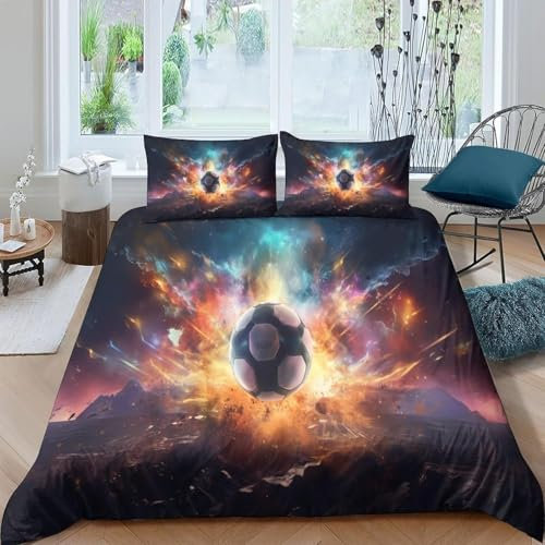 Fußball 3D Gedruckter 135X200 cm Bettbezug 3 Teilig, Hochwertige Bettwäsche Microfaser, Mit Reißverschluss, Perfekter Schlafkomfort, Passend Für Jungen Und Mädchen - Pflegeleicht -6920888963533